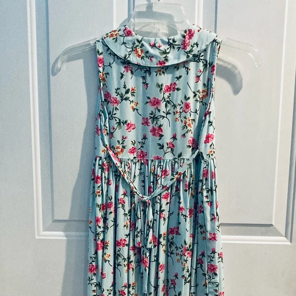 NWT Vintage The Children’s Place Pale Aquamarine Print Midi length dress, 6X-7 - Picture 5 of 7